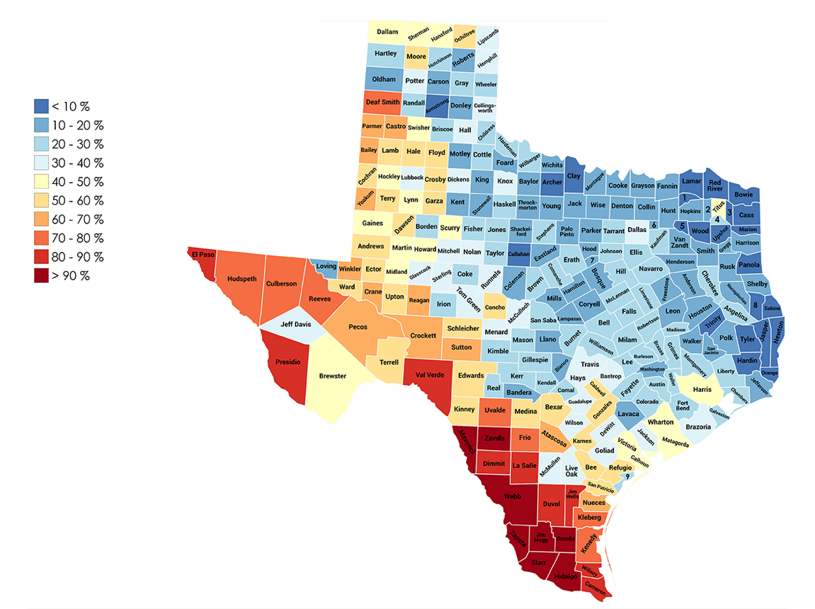Mappa Texas Ispanici